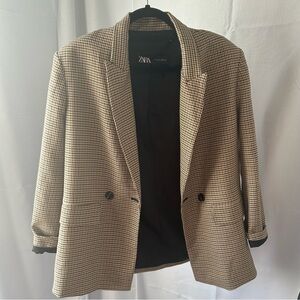 Zara women’s Houndstooth Blazer - Black and Tan